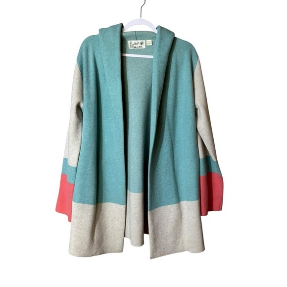 Anthropologie Field Flower Alpine Wool Sweater Cardigan Duster Coat Colorblock M - Picture 2 of 9